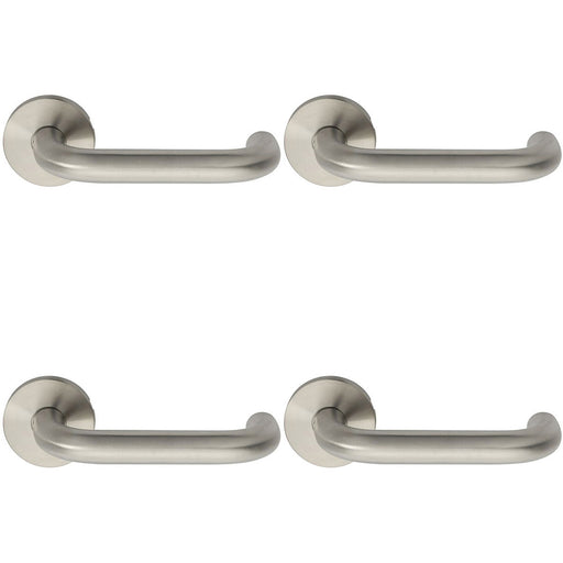 4 PACK Premium Door Handle Set Grade 304 Satin Steel Safety Bar Lever Round Rose