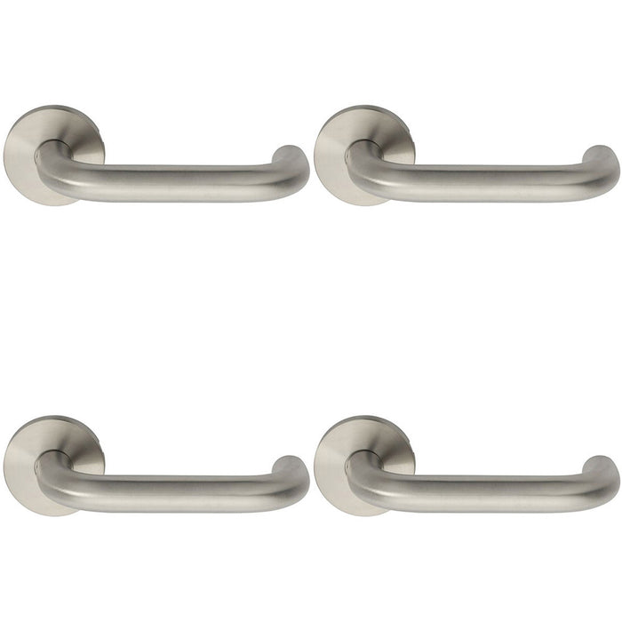 4 PACK Premium Door Handle Set Grade 304 Satin Steel Safety Bar Lever Round Rose