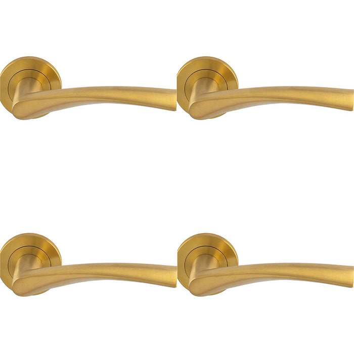 4x PAIR Angular Design Door Handle On Round Rose Concealed Fix Satin Brass PVD