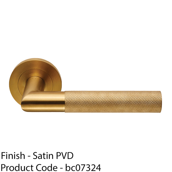 PAIR Knurled Round Bar Door Handle On Round Rose Concealed Fix Satin Brass 1