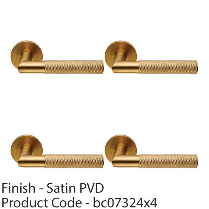 4x PAIR Knurled Round Bar Door Handle On Round Rose Concealed Fix Satin Brass 1