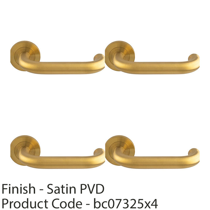 4x PAIR Round Bar Safety Door Handle Concealed Fix Round Rose Satin Brass PVD 1