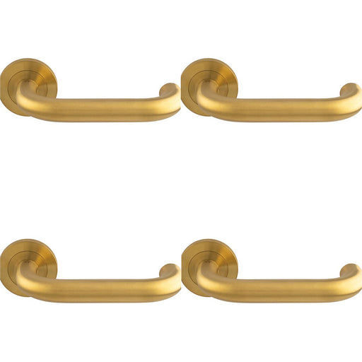 4x PAIR Round Bar Safety Door Handle Concealed Fix Round Rose Satin Brass PVD