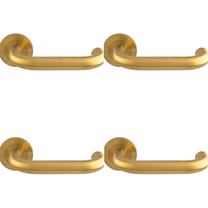 4x PAIR Round Bar Safety Door Handle Concealed Fix Round Rose Satin Brass PVD