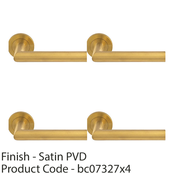 4 PACK PAIR Mitred Round Bar Door Handle Ringed Design Conceled Fix Satin Brass 1