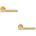 2 PACK Luxury Knurled Door Handle Set Satin Brass Angled Lever On Round Rose