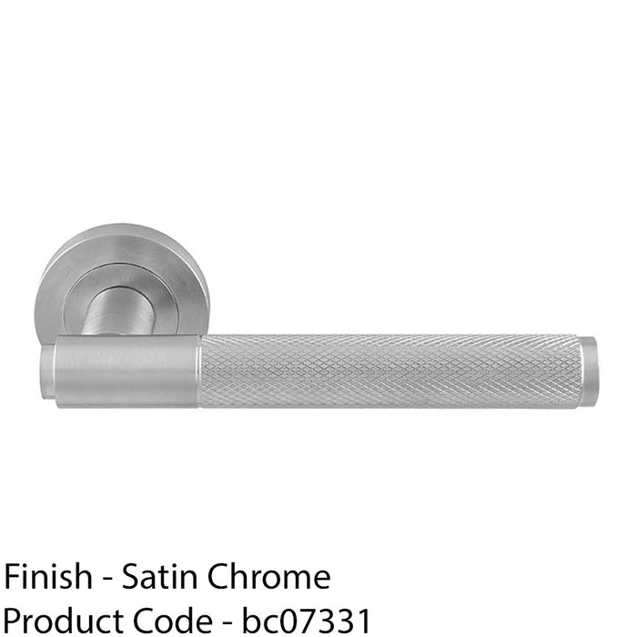 Luxury Knurled Door Handle Set - Satin Chrome Angled Lever On Round Rose 1