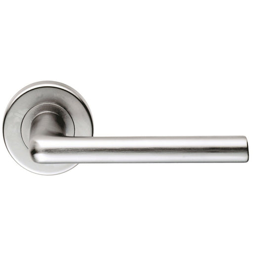 PAIR Rounded Straight Bar Door Handle Concealed Fix Round Rose Satin Chrome