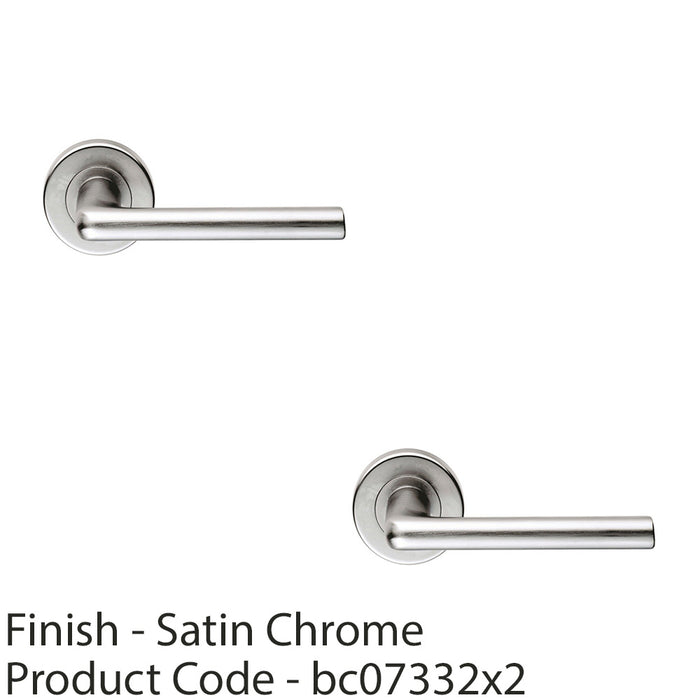 2x PAIR Rounded Straight Bar Door Handle Concealed Fix Round Rose Satin Chrome 1