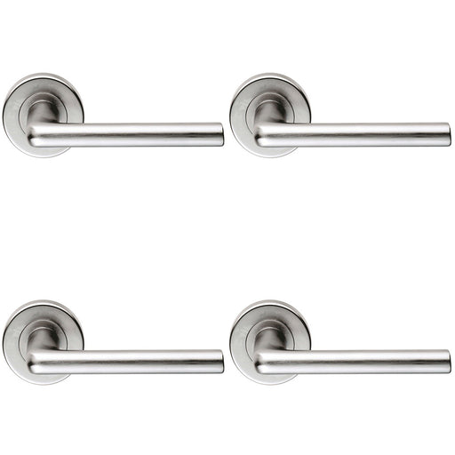 4x PAIR Rounded Straight Bar Door Handle Concealed Fix Round Rose Satin Chrome