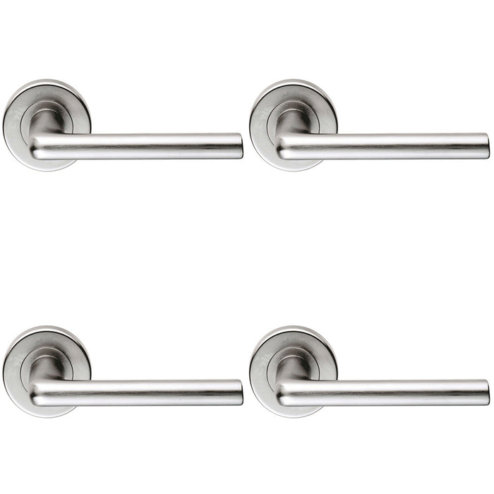 4x PAIR Rounded Straight Bar Door Handle Concealed Fix Round Rose Satin Chrome