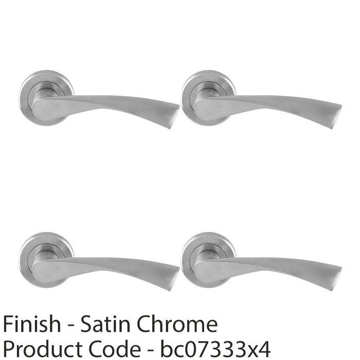 4 PACK PAIR Angular Twisted Door Handle On Round Rose Concealed Fix Satin Chrome 1