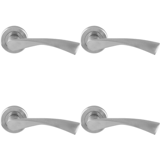 4 PACK PAIR Angular Twisted Door Handle On Round Rose Concealed Fix Satin Chrome