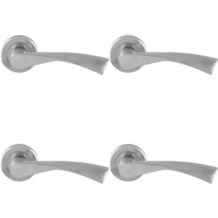 4 PACK PAIR Angular Twisted Door Handle On Round Rose Concealed Fix Satin Chrome