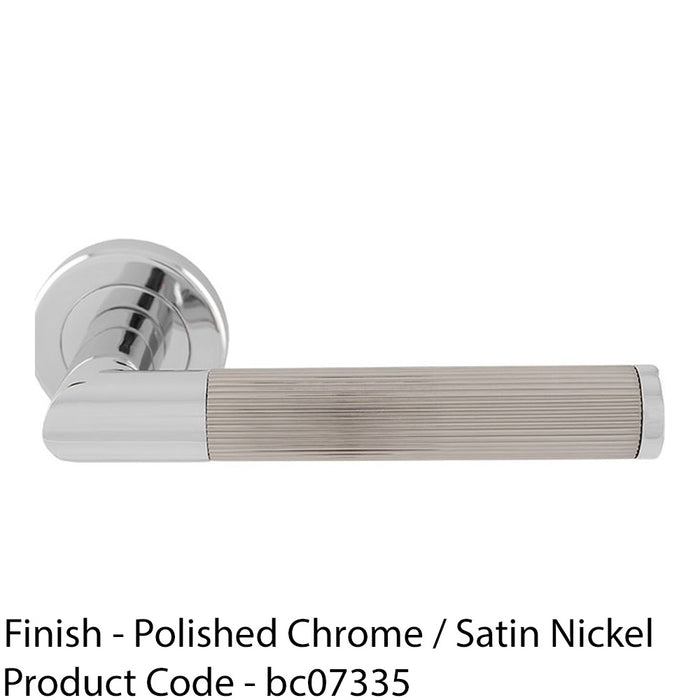 Premium Reeded Lined Door Handle Set - Chrome & Nickel Designer Lever Round Rose 1