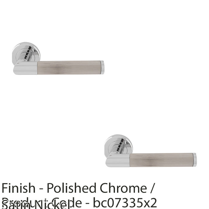 2 PACK Premium Reeded Lined Door Handle Set Chrome & Nickel Lever Round Rose 1