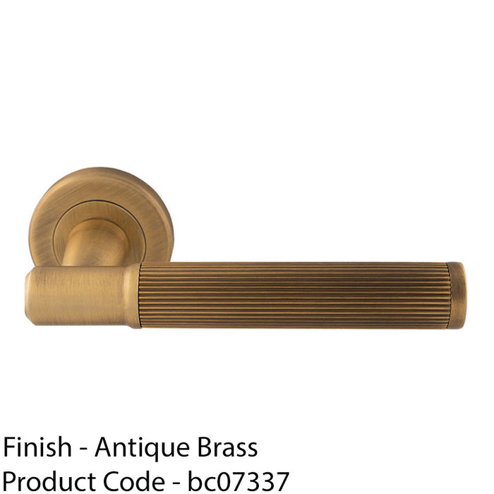 Premium Reeded Lines Door Handle Set - Antique Bass Designer Lever Round Rose 1