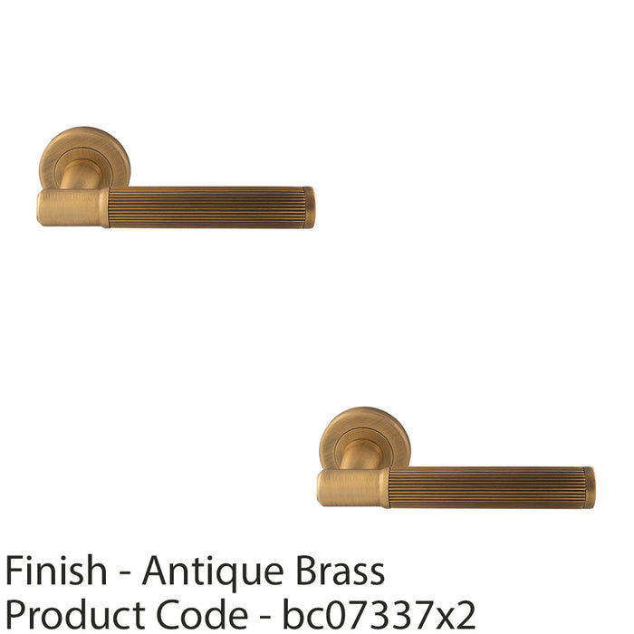 2 PACK Premium Reeded Lines Door Handle Set Antique Bass Designer Round Rose 1