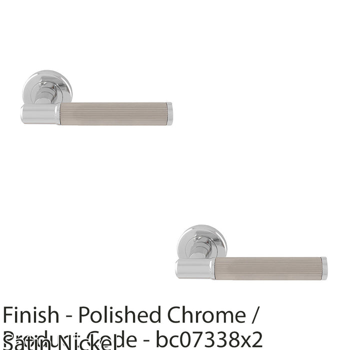 2 PACK Premium Reeded Lines Door Handle Set Chrome & Nickel Lever Round Rose 1