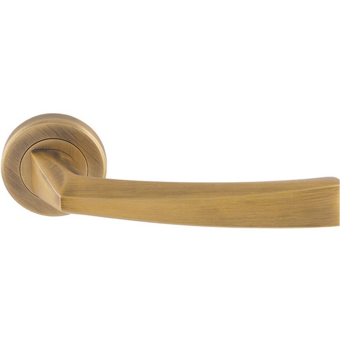 Premium Geometric Slim Door Handle Set - Antique Bass Designer Lever Round Rose