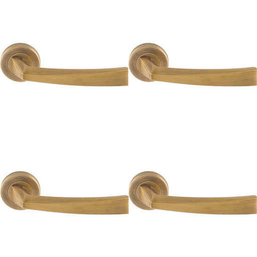 4 PACK Premium Geometric Slim Door Handle Set Antique Bass Designer Round Rose