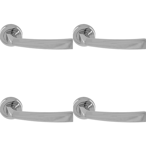 4 PACK Premium Geometric Slim Door Handle Set Polished Chrome Lever Round Rose