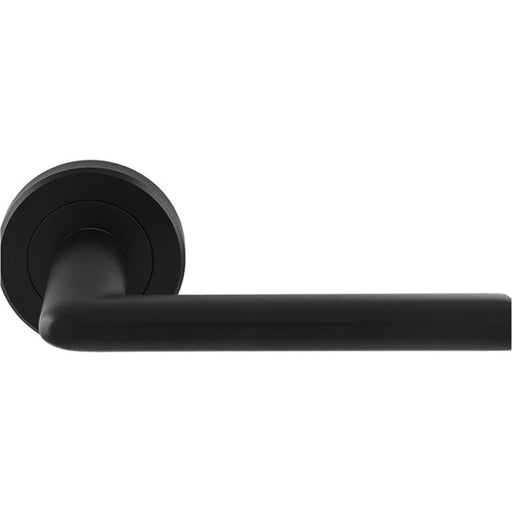 PAIR Matt Black Door Handle Slimline Straight Bar Lever Round Rose Concealed Fix