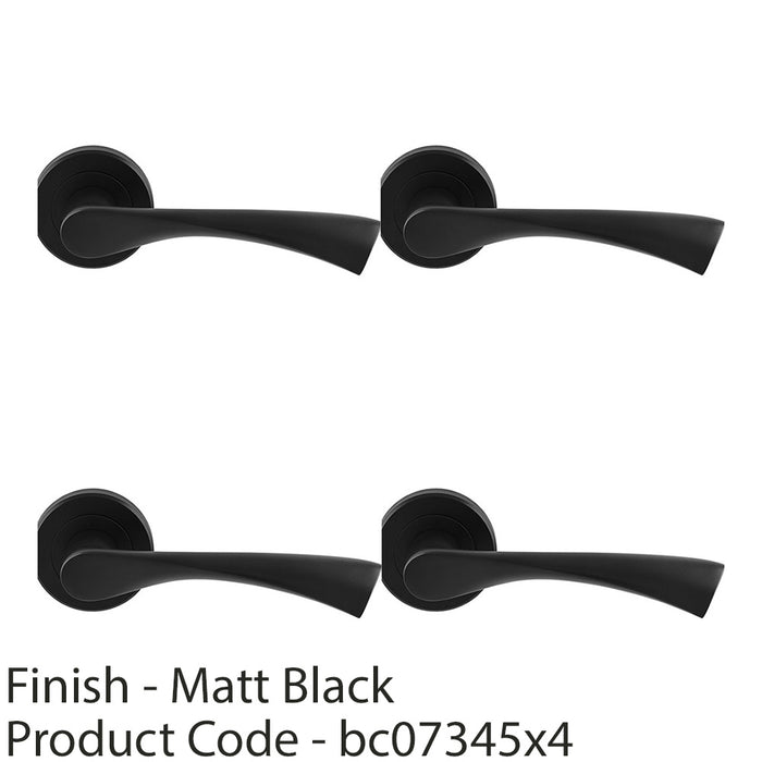 4x PAIR Matt Black Door Handle Angular Twisted Lever On Round Rose Concealed Fix 1