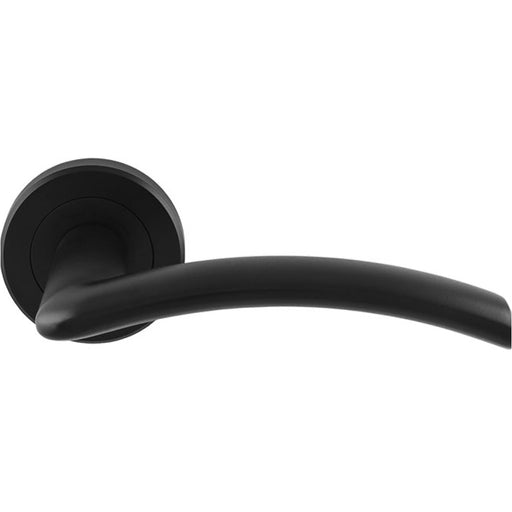 PAIR Matt Black Door Handle Flat Arched Style Lever On Round Rose Concealed Fix