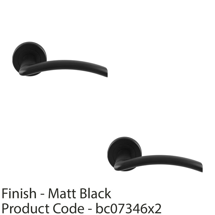 2 PACK PAIR Matt Black Door Handle Flat Arched Style Lever Round Rose Concealed 1