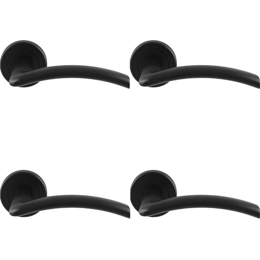 4x PAIR Matt Black Door Handle Flat Arched Style Lever Round Rose Concealed Fix