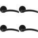 4x PAIR Matt Black Door Handle Flat Arched Style Lever Round Rose Concealed Fix