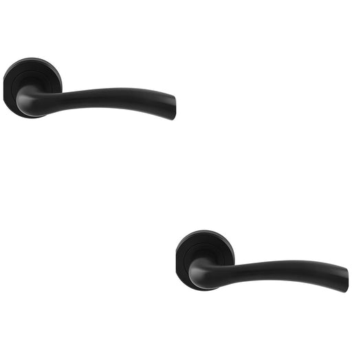 2 PACK PAIR Matt Black Door Handle Curved Flowing Lever Round Rose Concealed Fix