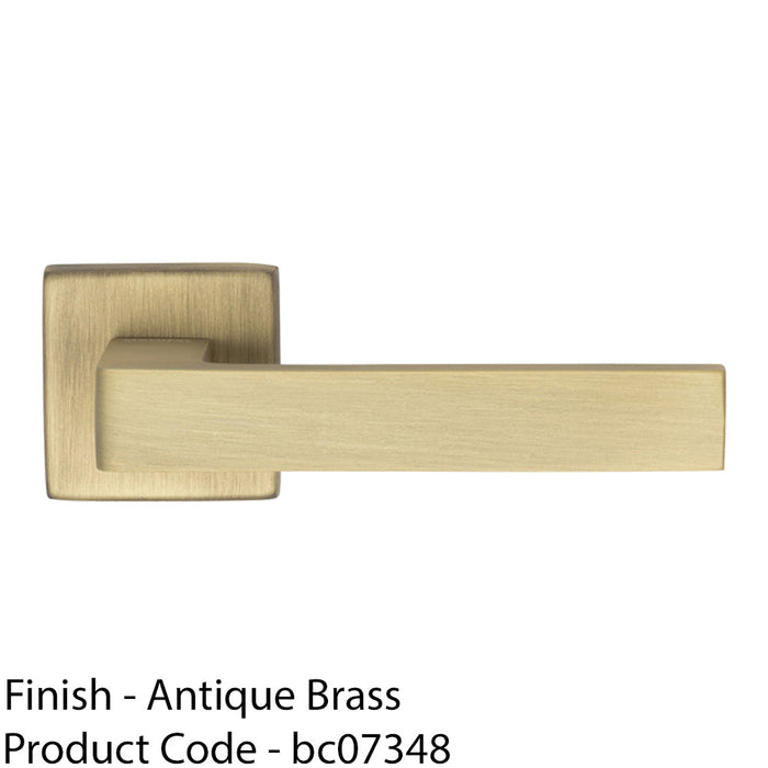 Contemporary Flat Door Handle Set - Antique Brass Sleek Lever On Square Rose 1