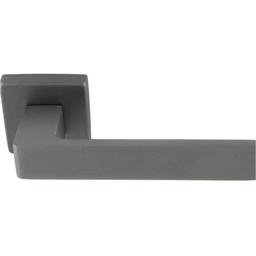 Contemporary Flat Door Handle Set - Anthracite Grey Sleek Lever On Square Rose