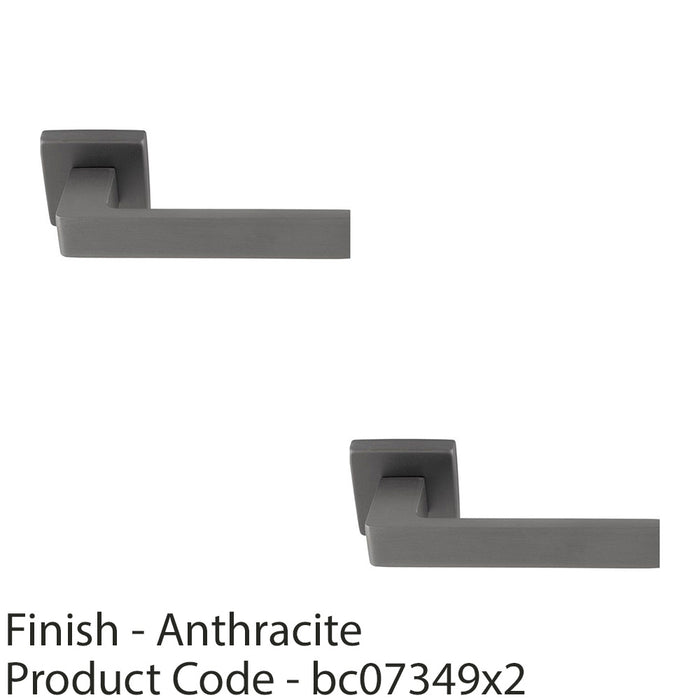 2 PACK Contemporary Flat Door Handle Set Anthracite Grey Sleek Lever Square Rose 1