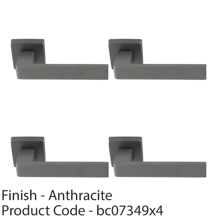 4 PACK Contemporary Flat Door Handle Set Anthracite Grey Sleek Lever Square Rose 1