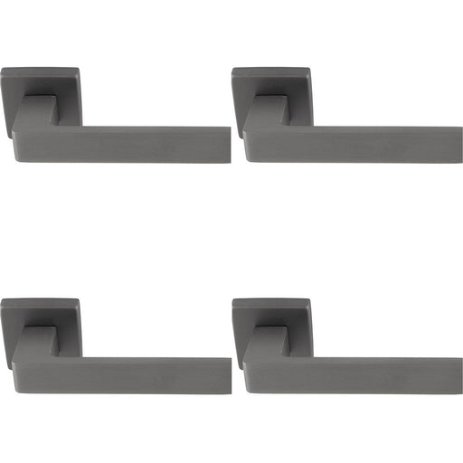 4 PACK Contemporary Flat Door Handle Set Anthracite Grey Sleek Lever Square Rose