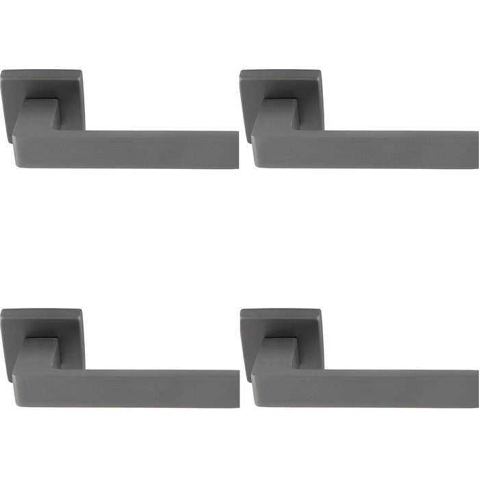 4 PACK Contemporary Flat Door Handle Set Anthracite Grey Sleek Lever Square Rose