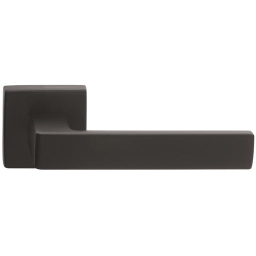 Contemporary Flat Door Handle Set - Matt Black Sleek Lever On Square Rose