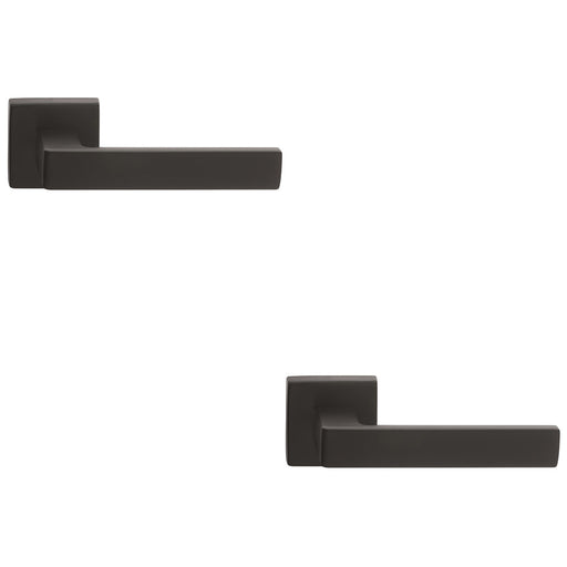 2 PACK Contemporary Flat Door Handle Set Matt Black Sleek Lever On Square Rose