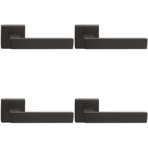 4 PACK Contemporary Flat Door Handle Set Matt Black Sleek Lever On Square Rose