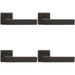 4 PACK Contemporary Flat Door Handle Set Matt Black Sleek Lever On Square Rose