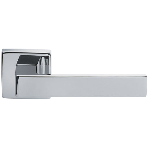 Contemporary Flat Door Handle Set - Polished Chrome Sleek Lever On Square Rose