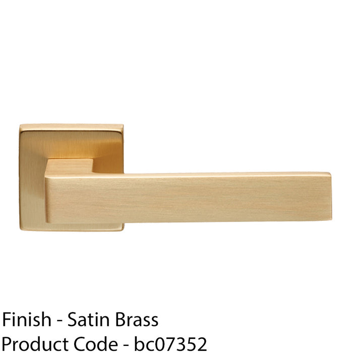 Contemporary Flat Door Handle Set - Satin Brass Sleek Lever On Square Rose 1