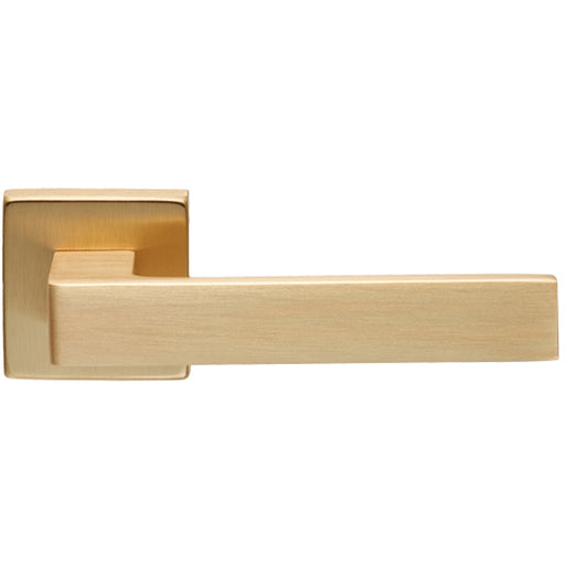 Contemporary Flat Door Handle Set - Satin Brass Sleek Lever On Square Rose