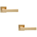 2 PACK Contemporary Flat Door Handle Set Satin Brass Sleek Lever On Square Rose