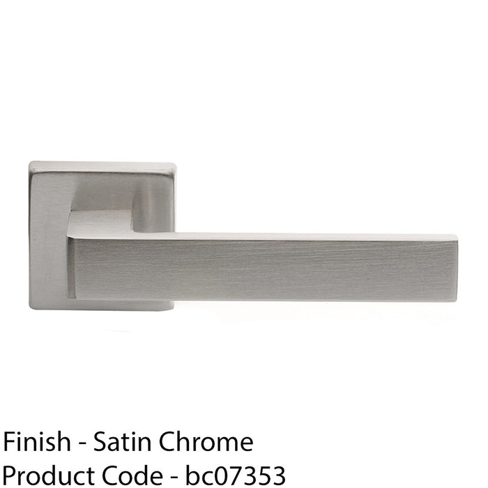 Contemporary Flat Door Handle Set - Satin Chrome Sleek Lever On Square Rose 1