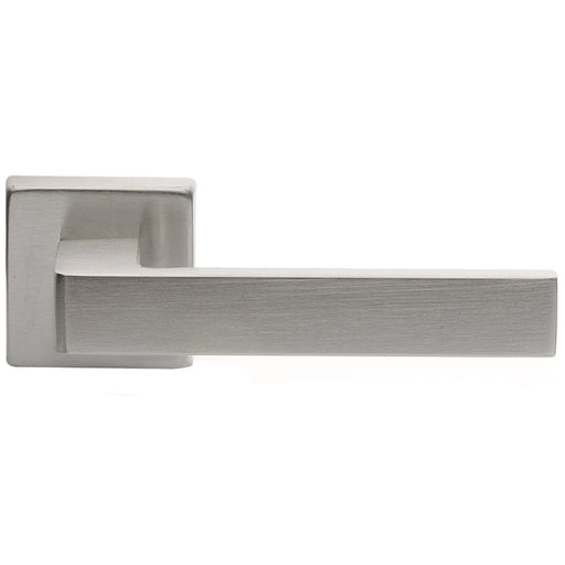 Contemporary Flat Door Handle Set - Satin Chrome Sleek Lever On Square Rose