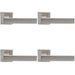 4 PACK Contemporary Flat Door Handle Set Satin Chrome Sleek Lever On Square Rose